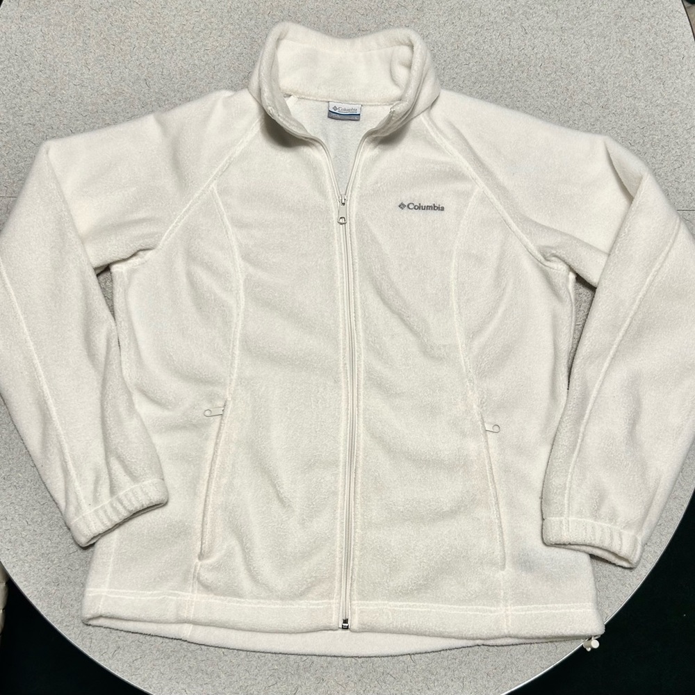 Columbia Womens Full Zip Fleece Jacket Long Sleeves Mock Neck White Size Large